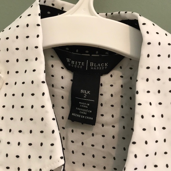 WBHM White & Black Polka Dot Blouse w/ Tie, Silk - Picture 6 of 7